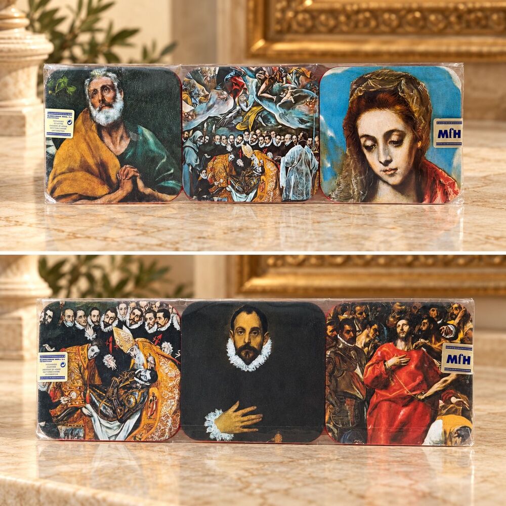 New Vintage MFH Posavasos Religious Art Coasters Set 6 El Greco Jesus Mary Spain